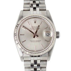 ROLEX DATEJUST MID-SIZE WATCH SILVER INDEX DIAL 18KW&STEEL FLUTED JUBILEE 68274